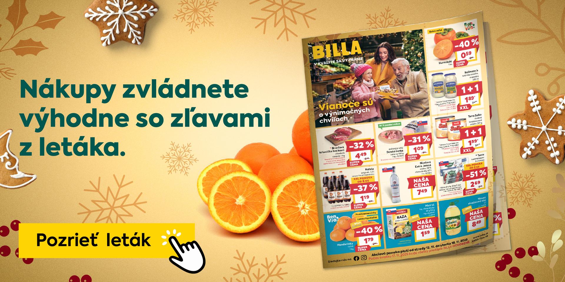 Nakupujte výhodne so zľavami z letáka. Pozrite sa, aké akcie sme pre Vás pripravili! Aktuálny leták je platný od stredy 11.11. do utorka 18. 11. 2025.